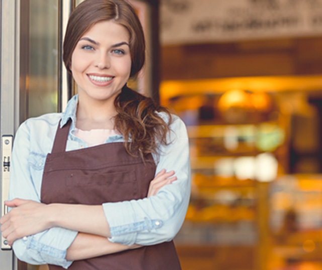 lady in front of store